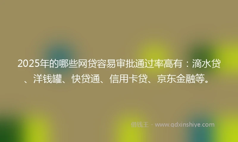 2025年的哪些网贷容易审批通过率高有：滴水贷、洋钱罐、快贷通、信用卡贷、京东金融等。