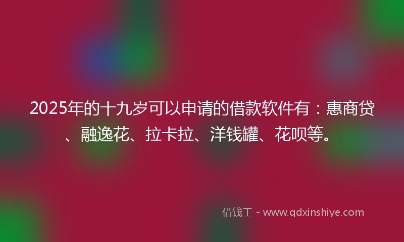 2025年的十九岁可以申请的借款软件有：惠商贷、融逸花、拉卡拉、洋钱罐、花呗等。