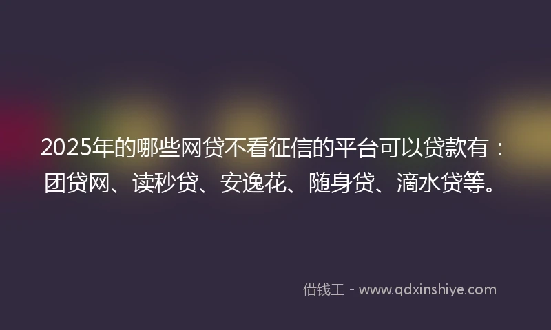 2025年的哪些网贷不看征信的平台可以贷款有：团贷网、读秒贷、安逸花、随身贷、滴水贷等。