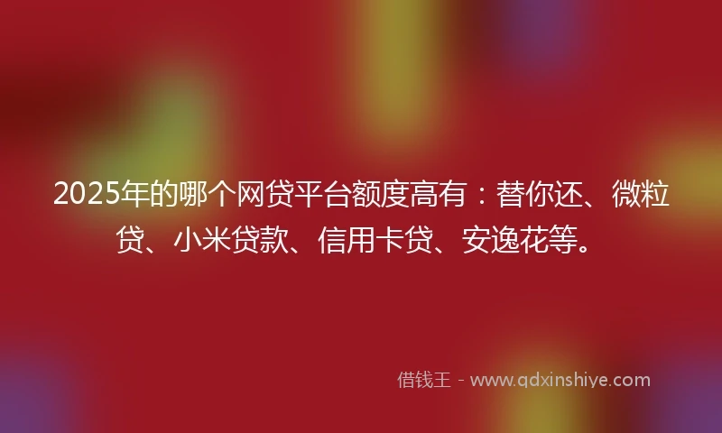 2025年的哪个网贷平台额度高有：替你还、微粒贷、小米贷款、信用卡贷、安逸花等。