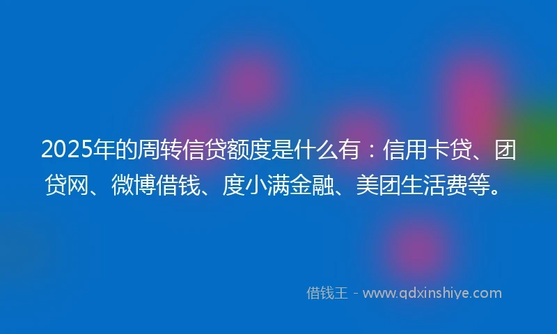 2025年的周转信贷额度是什么有：信用卡贷、团贷网、微博借钱、度小满金融、美团生活费等。