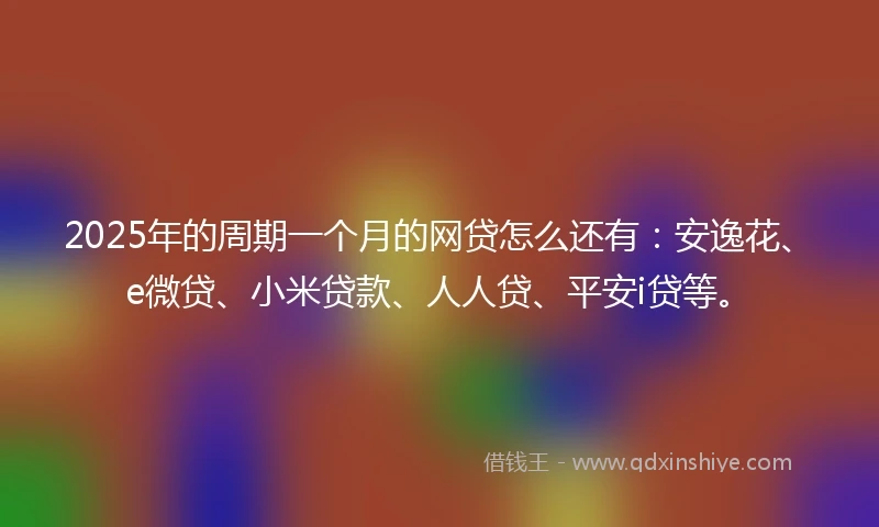 2025年的周期一个月的网贷怎么还有：安逸花、e微贷、小米贷款、人人贷、平安i贷等。