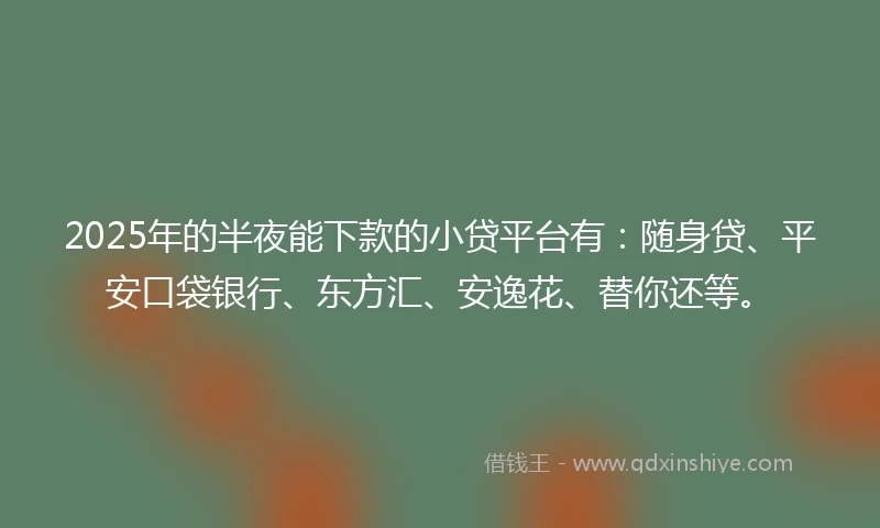 2025年的半夜能下款的小贷平台有：随身贷、平安口袋银行、东方汇、安逸花、替你还等。
