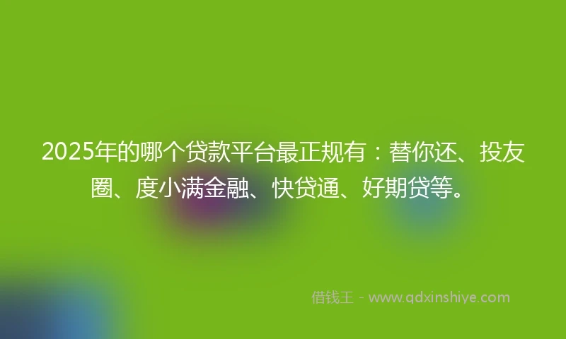 2025年的哪个贷款平台最正规有：替你还、投友圈、度小满金融、快贷通、好期贷等。