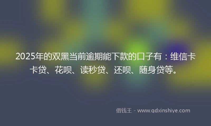 2025年的双黑当前逾期能下款的口子有:维信卡卡贷、花呗、读秒贷、还呗、随身贷等。