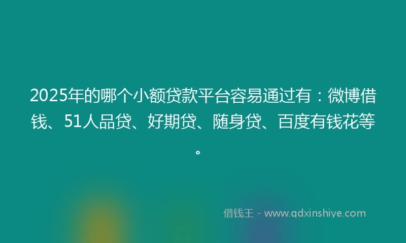 2025年的哪个小额贷款平台容易通过有：微博借钱、51人品贷、好期贷、随身贷、百度有钱花等。