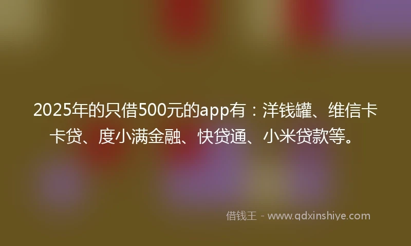 2025年的只借500元的app有：洋钱罐、维信卡卡贷、度小满金融、快贷通、小米贷款等。