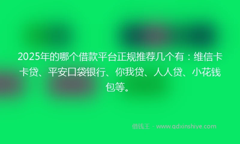 2025年的哪个借款平台正规推荐几个有：维信卡卡贷、平安口袋银行、你我贷、人人贷、小花钱包等。