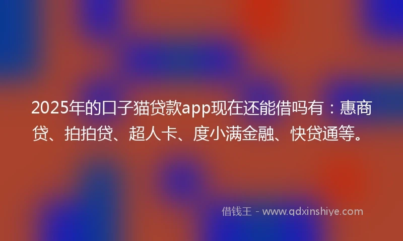 2025年的口子猫贷款app现在还能借吗有:惠商贷、拍拍贷、超人卡、度小满金融、快贷通等。