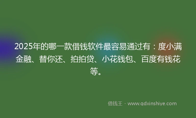 2025年的哪一款借钱软件最容易通过有：度小满金融、替你还、拍拍贷、小花钱包、百度有钱花等。