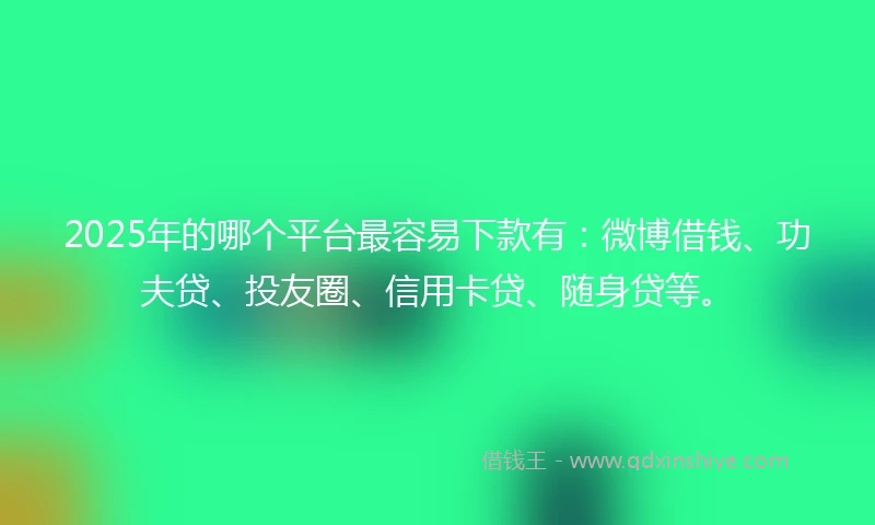 2025年的哪个平台最容易下款有：微博借钱、功夫贷、投友圈、信用卡贷、随身贷等。