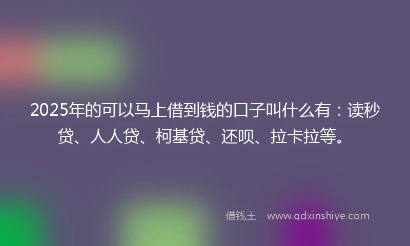 2025年的可以马上借到钱的口子叫什么有：读秒贷、人人贷、柯基贷、还呗、拉卡拉等。