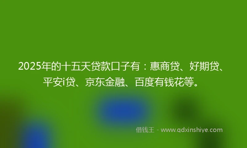 2025年的十五天贷款口子有：惠商贷、好期贷、平安i贷、京东金融、百度有钱花等。
