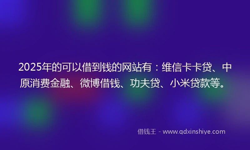 2025年的可以借到钱的网站有：维信卡卡贷、中原消费金融、微博借钱、功夫贷、小米贷款等。