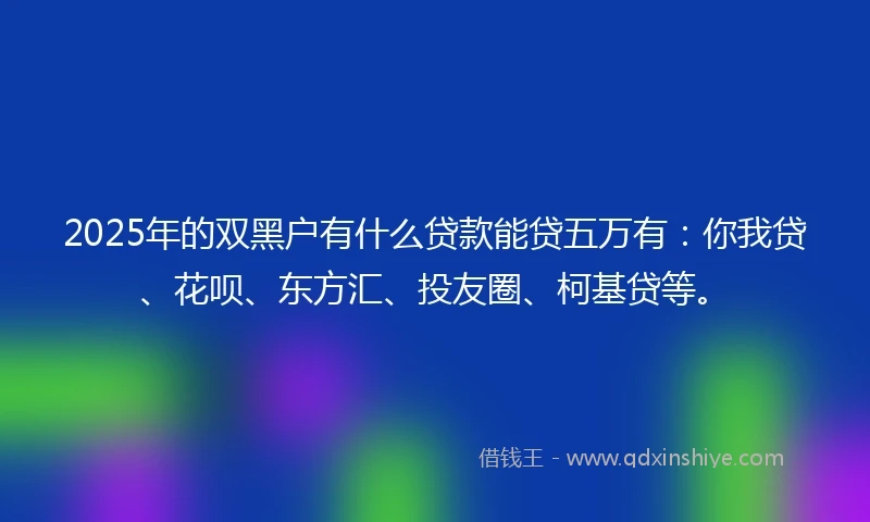 2025年的双黑户有什么贷款能贷五万有：你我贷、花呗、东方汇、投友圈、柯基贷等。
