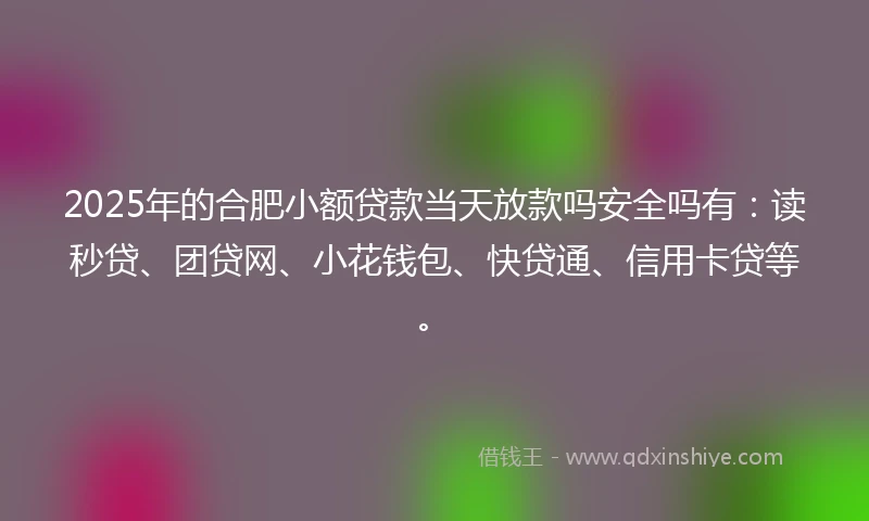 2025年的合肥小额贷款当天放款吗安全吗有：读秒贷、团贷网、小花钱包、快贷通、信用卡贷等。