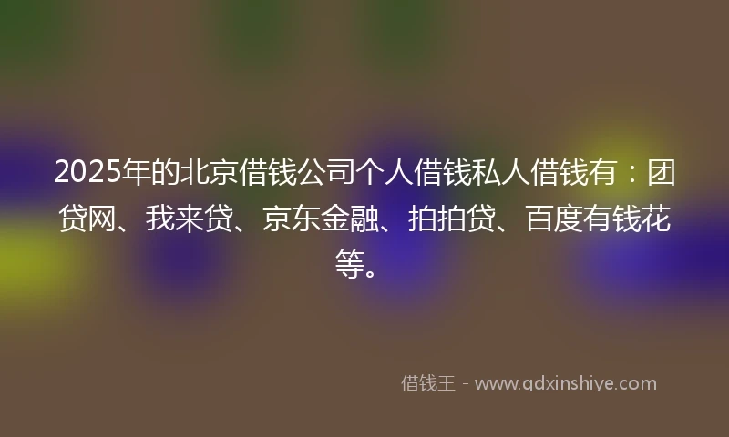 2025年的北京借钱公司个人借钱私人借钱有：团贷网、我来贷、京东金融、拍拍贷、百度有钱花等。