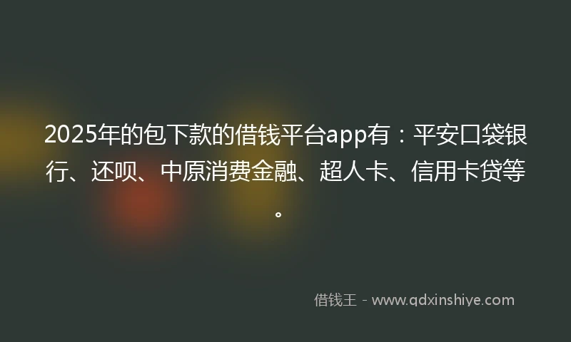 2025年的包下款的借钱平台app有：平安口袋银行、还呗、中原消费金融、超人卡、信用卡贷等。