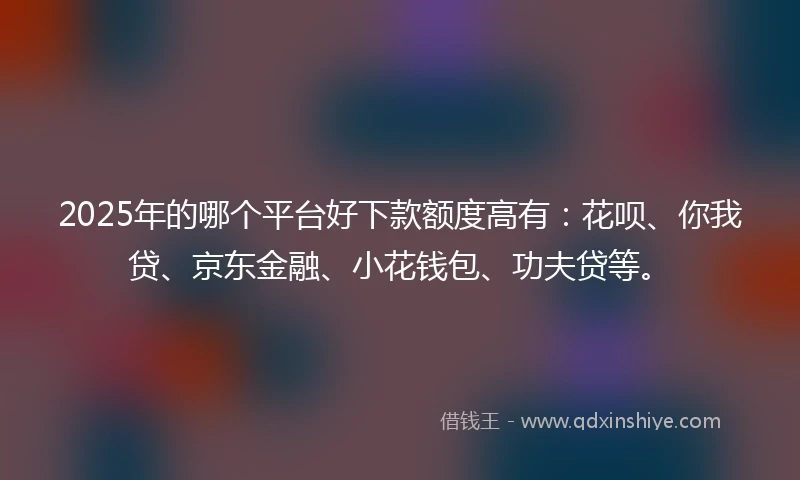 2025年的哪个平台好下款额度高有：花呗、你我贷、京东金融、小花钱包、功夫贷等。