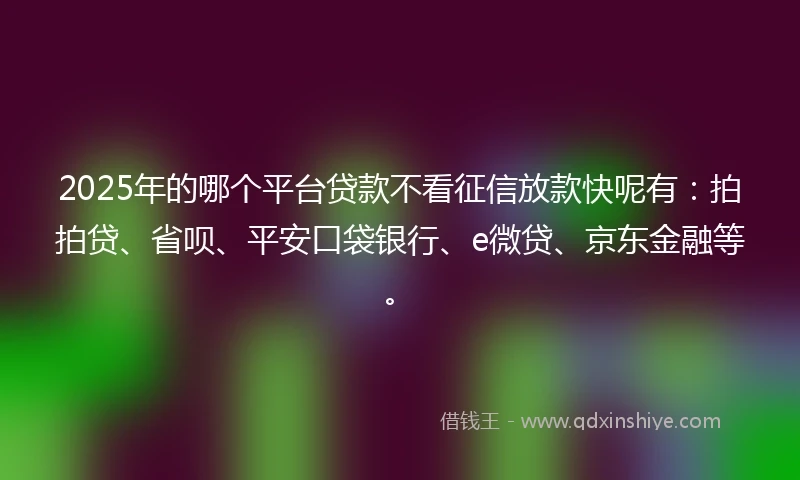 2025年的哪个平台贷款不看征信放款快呢有：拍拍贷、省呗、平安口袋银行、e微贷、京东金融等。