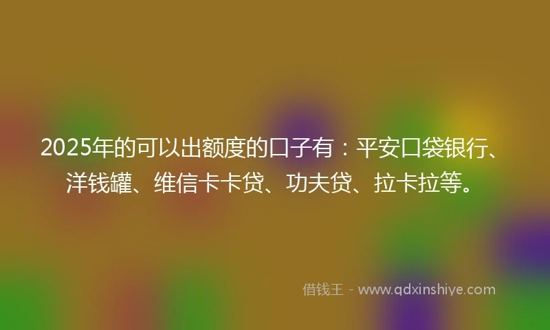 2025年的可以出额度的口子有：平安口袋银行、洋钱罐、维信卡卡贷、功夫贷、拉卡拉等。