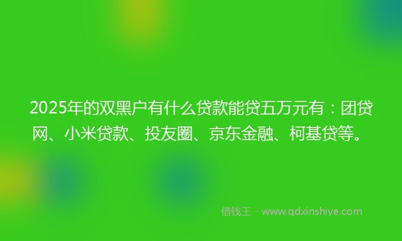 2025年的双黑户有什么贷款能贷五万元有：团贷网、小米贷款、投友圈、京东金融、柯基贷等。