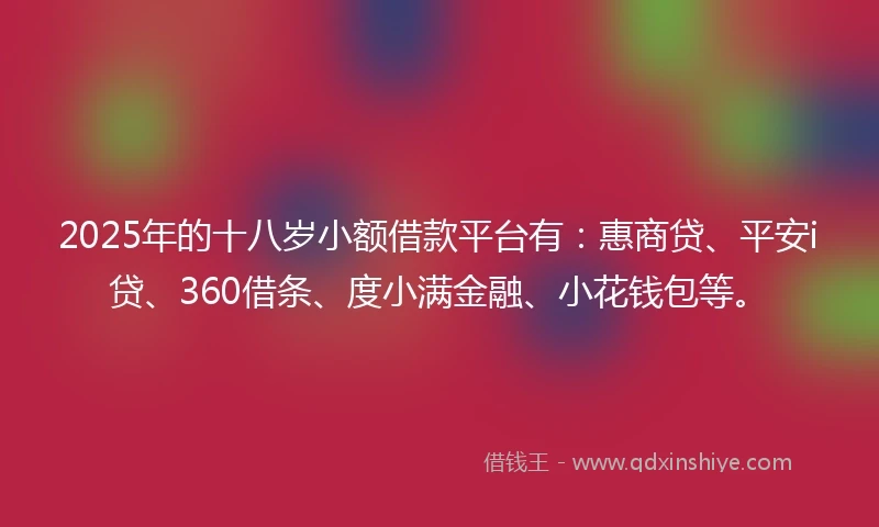 2025年的十八岁小额借款平台有：惠商贷、平安i贷、360借条、度小满金融、小花钱包等。