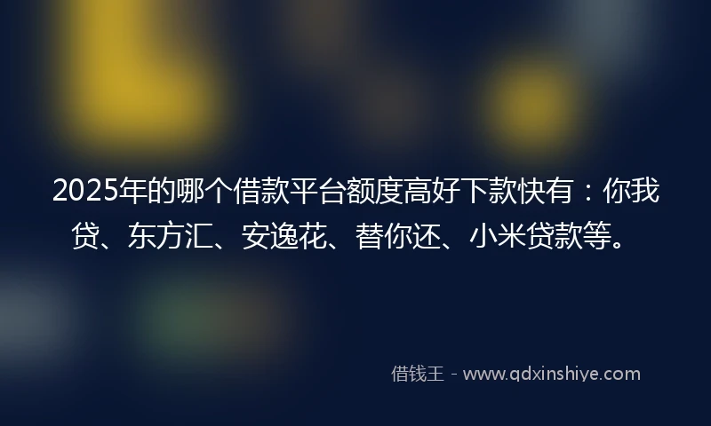 2025年的哪个借款平台额度高好下款快有：你我贷、东方汇、安逸花、替你还、小米贷款等。