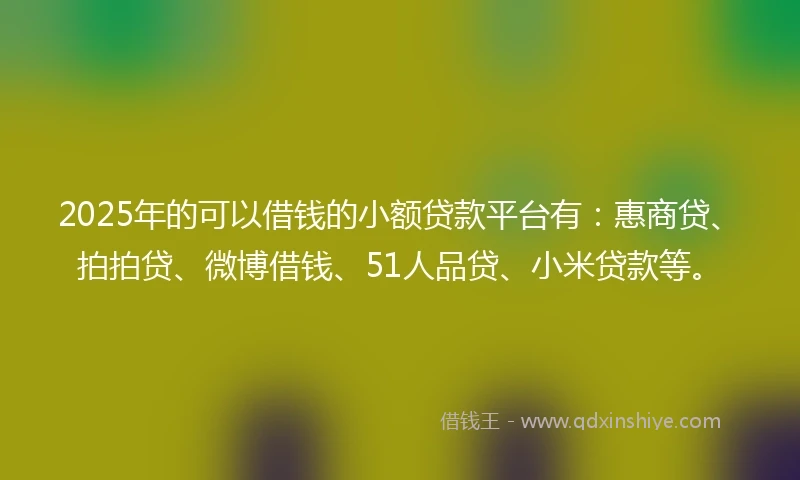 2025年的可以借钱的小额贷款平台有:惠商贷、拍拍贷、微博借钱、51人品贷、小米贷款等。