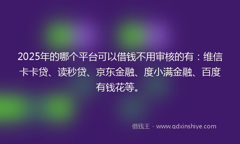 2025年的哪个平台可以借钱不用审核的有：维信卡卡贷、读秒贷、京东金融、度小满金融、百度有钱花等。