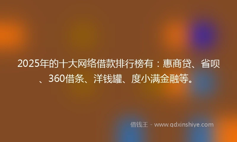 2025年的十大网络借款排行榜有：惠商贷、省呗、360借条、洋钱罐、度小满金融等。