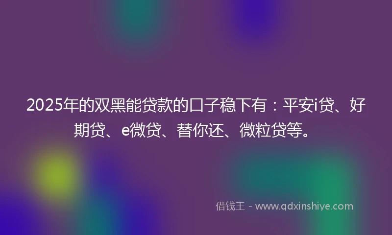 2025年的双黑能贷款的口子稳下有：平安i贷、好期贷、e微贷、替你还、微粒贷等。
