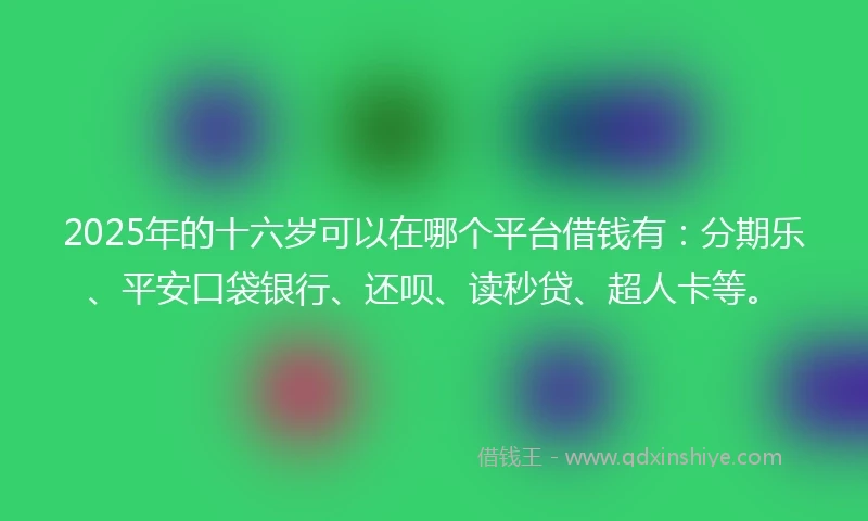 2025年的十六岁可以在哪个平台借钱有：分期乐、平安口袋银行、还呗、读秒贷、超人卡等。