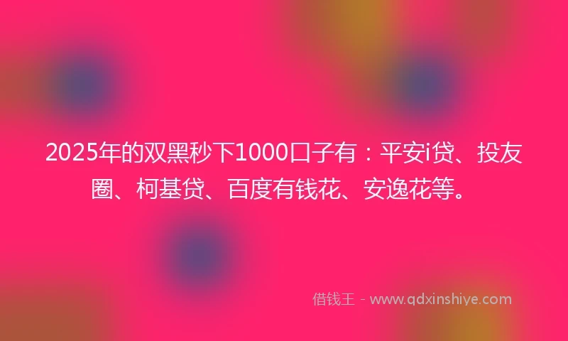 2025年的双黑秒下1000口子有：平安i贷、投友圈、柯基贷、百度有钱花、安逸花等。