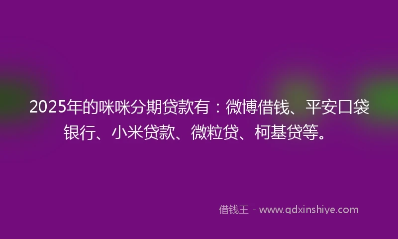 2025年的咪咪分期贷款有：微博借钱、平安口袋银行、小米贷款、微粒贷、柯基贷等。