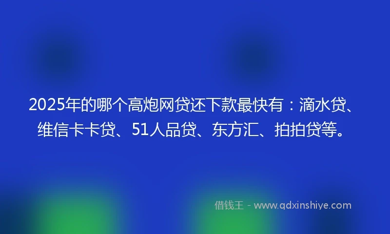 2025年的哪个高炮网贷还下款最快有：滴水贷、维信卡卡贷、51人品贷、东方汇、拍拍贷等。