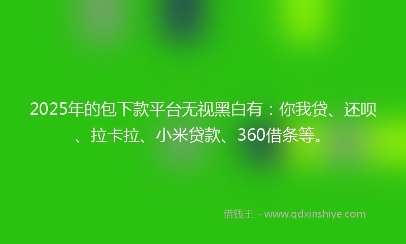 2025年的包下款平台无视黑白有：你我贷、还呗、拉卡拉、小米贷款、360借条等。