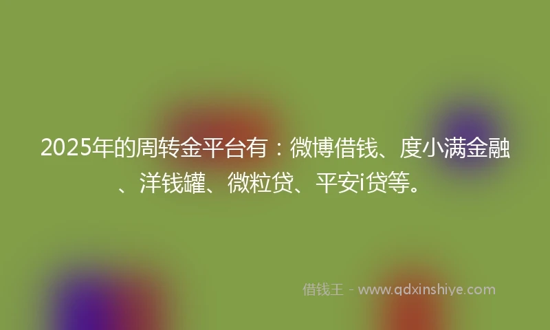 2025年的周转金平台有：微博借钱、度小满金融、洋钱罐、微粒贷、平安i贷等。