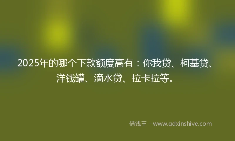 2025年的哪个下款额度高有：你我贷、柯基贷、洋钱罐、滴水贷、拉卡拉等。