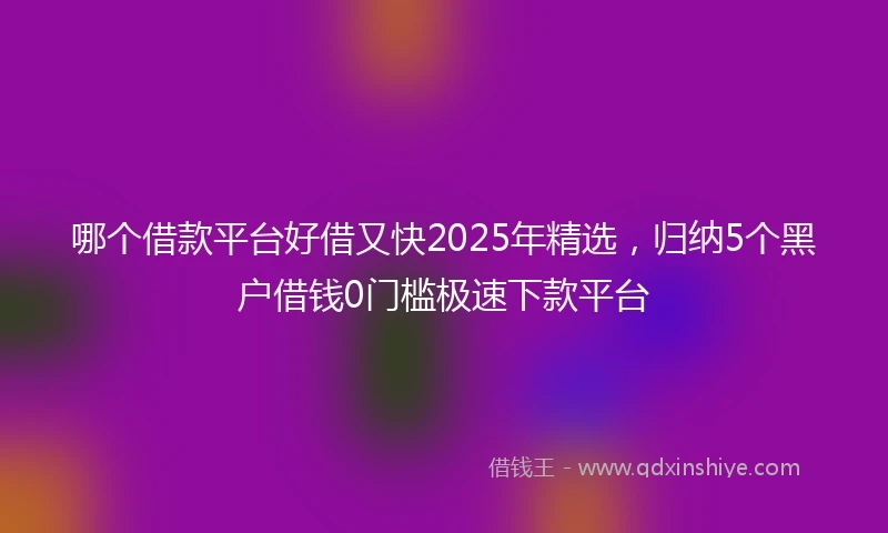 哪个借款平台好借又快2025年精选，归纳5个黑户借钱0门槛极速下款平台