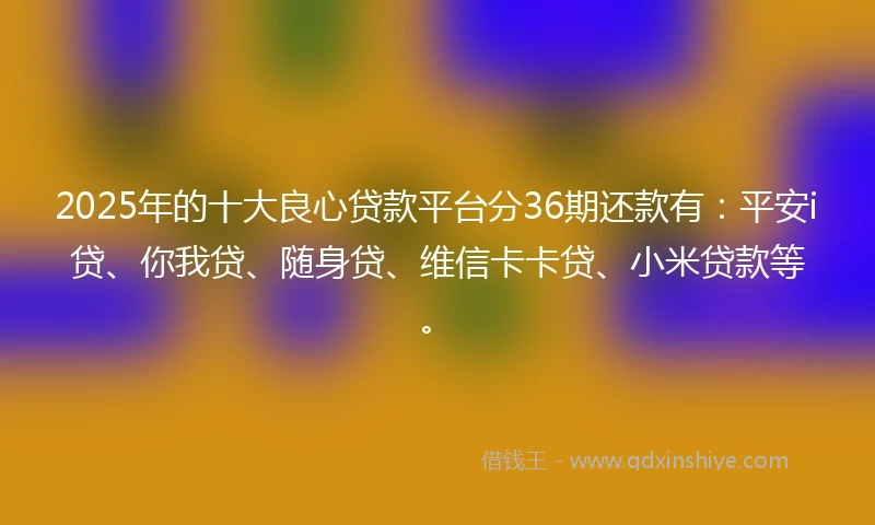 2025年的十大良心贷款平台分36期还款有：平安i贷、你我贷、随身贷、维信卡卡贷、小米贷款等。