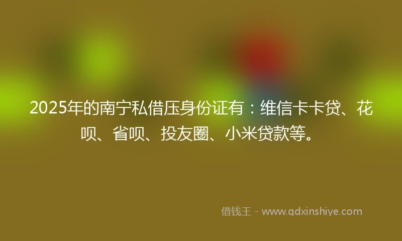2025年的南宁私借压身份证有：维信卡卡贷、花呗、省呗、投友圈、小米贷款等。