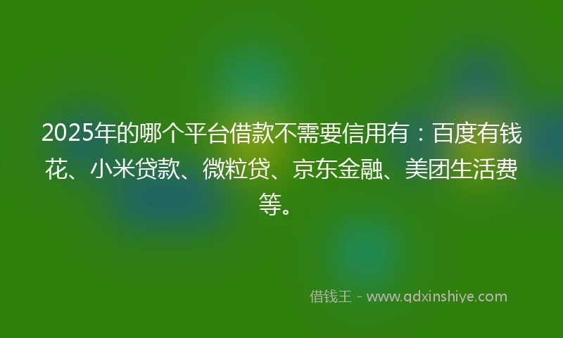 2025年的哪个平台借款不需要信用有：百度有钱花、小米贷款、微粒贷、京东金融、美团生活费等。