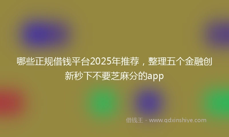 哪些正规借钱平台2025年推荐，整理五个金融创新秒下不要芝麻分的app