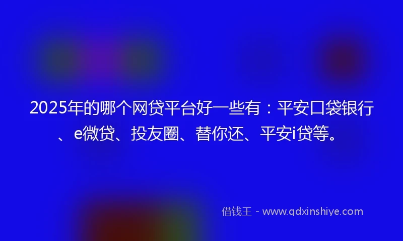 2025年的哪个网贷平台好一些有：平安口袋银行、e微贷、投友圈、替你还、平安i贷等。