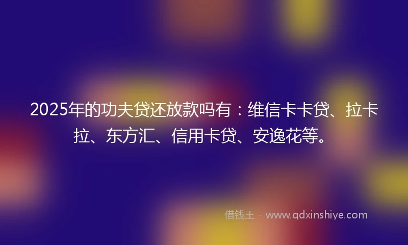 2025年的功夫贷还放款吗有：维信卡卡贷、拉卡拉、东方汇、信用卡贷、安逸花等。