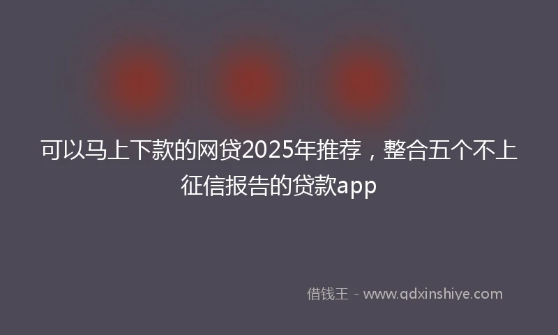 可以马上下款的网贷2025年推荐，整合五个不上征信报告的贷款app