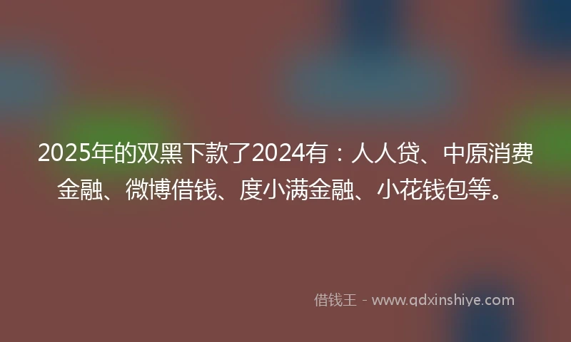 2025年的双黑下款了2024有：人人贷、中原消费金融、微博借钱、度小满金融、小花钱包等。