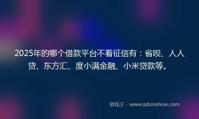 2025年的哪个借款平台不看征信有：省呗、人人贷、东方汇、度小满金融、小米贷款等。