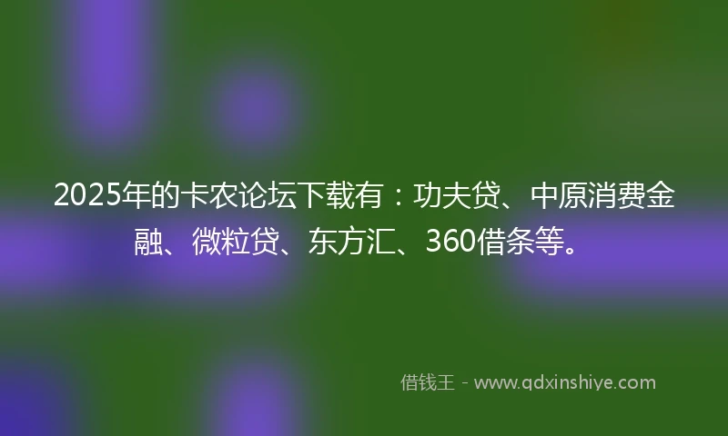 2025年的卡农论坛下载有：功夫贷、中原消费金融、微粒贷、东方汇、360借条等。